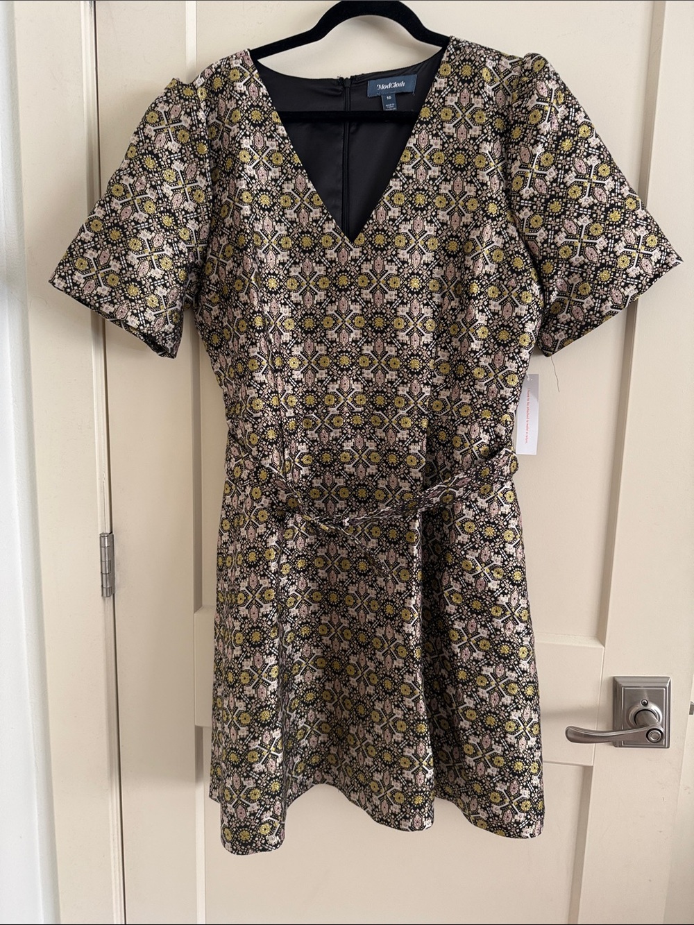 Black and Gold Floral Jacquard Mini Dress